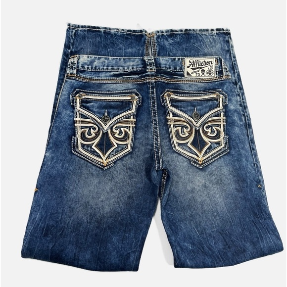 Affliction Cooper Burning Men’s Blue Jeans  size 31 X 32 Sold Out In Stores - Picture 6 of 14